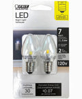 Two Pack 0.6W Non Dimmable LED Night Light Bulbs C7 Candelabra Base Clear Finish 4000K Cool White Energy Saving Low Watt