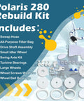 Polaris Zodiac Pool Cleaner 280 Rebuild Kit With Wheel Set Drive Shaft Turbine Bearings Sweep Hose All Purpose Bag