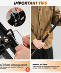 Close-up of Beast Lawn Leveling Rake assembly showing how to tighten screws on black 30x10 plate with 73in stainless steel handle