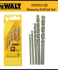 Beefy Five Piece Masonry Drill Bit Set With Razor Sharp Carbide Tips For Drilling Brick Concrete And Stone Rotary Percussion Compatible Kit in case.