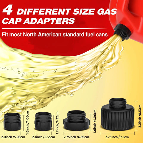 Portable Fuel Transfer Pump With Auto Stop 3.8 GPM 51 Inch Hose Battery Or USB Powered 4 Can Adapters visible next to flowing fuel