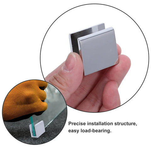 4 Pack Glass Shelf Clamp Brackets Zinc Alloy U Type Clips for 8 to 10 mm Thick Shelves showcased in hand