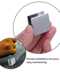 No Drill Glass Shelf Brackets Set 4pcs Zinc Alloy Clips For 8 To 10mm Thick Shelves, shown in hand and installed view
