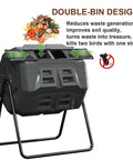 Rotating Compost Bin Dual Chamber Tumbler 43 Gallon Outdoor Garden Patio Kitchen Compost System with easy turning