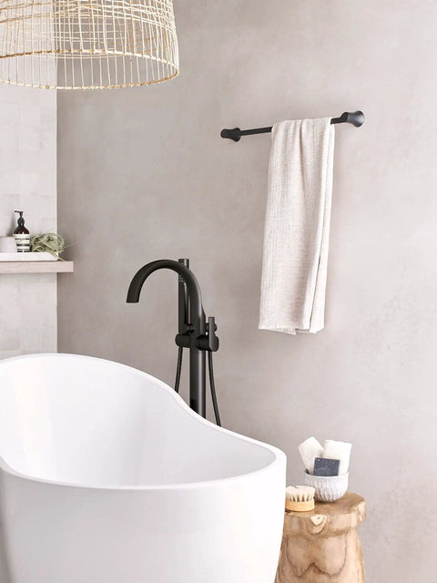 Doux Matte Black 24-Inch Single Towel Bar For Bath And Kitchen, Durable Corrosion-Resistant Metal Mounting Post, Easy Install
