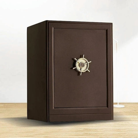 Front view of a Compact Home Safe Box For Personal Valuables Made From Steel With Shock Proof Construction Perfect For Cash Passport Jewelry And Documents In Cabinets Or Under Bed
