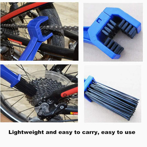 2 Pack Bike Chain Cleaner Brush Set For Bicycles And Motorcycles, 3 Sided Bristle Chain Washer in use on wheels and chains