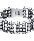 Men's 316L Stainless Steel Chain Bracelet In Silver Black Finish For Gearheads And Riders, Durable Motorcycle And Bicycle Inspired Jewelry, Everyday Wear