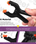 Swpeet 15 Piece Spring Clamp Set With Black Plastic Mini Clamps In Size Range From Two To Six Inches For Balloon Arcs Backdrops Woodworking And Crafting Projects ABS clamp with orange swivel pads, 90-degree grip