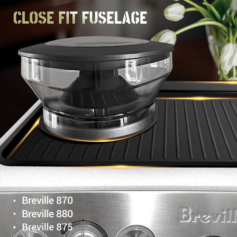 Espresso tamping mat installed on Breville 870/880, black silicone, 11x9.25in, non-slip