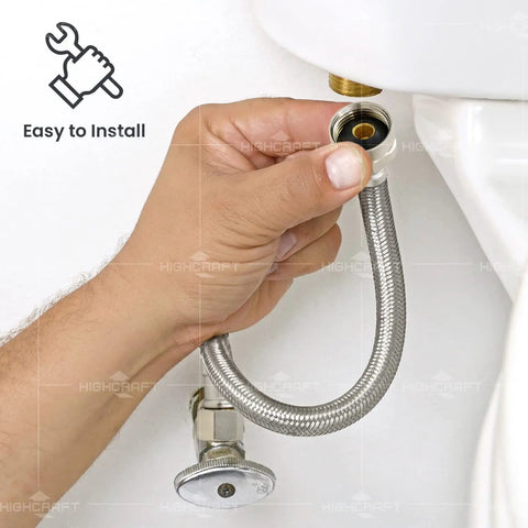 16 Inch Flexible Toilet Water Supply Line With Braided Stainless Steel Hose Connector being installed
