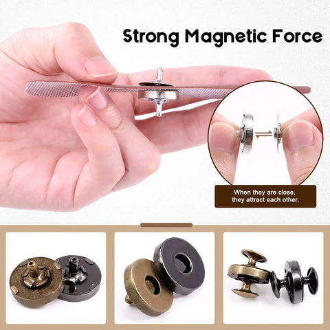Dope Magnetic Button Clasps Sewing Kit For DIY Projects, 64 Sets In Four Colors With 14mm And 18mm Snaps shown demonstrating magnetic force