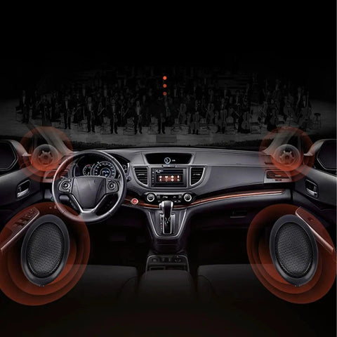Car interior with Tough 1W Car Radio External Speaker, 3.5mm plug, heavy duty ABS shell, clear audio for mobile transceivers and HAM radios.