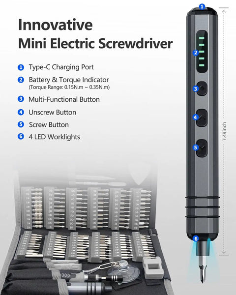Mini Electric Screwdriver Set 140-In-1 Cordless Do It All Precision Kit with 5 torque settings and LED light