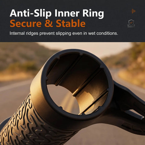 Universal Motorcycle Cruise Control Throttle Holder showing anti-slip inner ring, secure fit for stable riding.