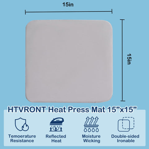 HTVRONT heat press mat, 15x15 inches, gray, double-sided ironable surface