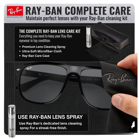 RB4147 Square Sunglasses For Men With Non Polarized Gray Lenses, Ray-Ban cleaning kit with spray, case, microfiber cloth