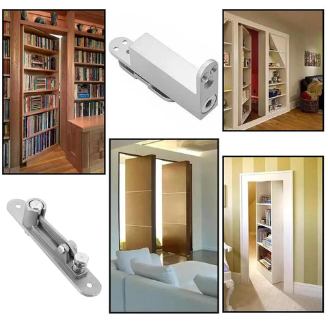 Self Closing Door Pivot Hinges For Wood Doors, Heavy Duty 360 Degree Stainless Steel Hidden Hinge System shown installed
