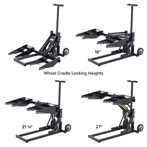 Guardian zero-turn lawn mower lift jack with wheel cradle, 550 lb capacity, black steel, 27-in height