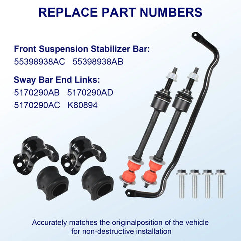 Front Suspension Stabilizer Bar And Sway Bar Link Kit For Dodge Ram 1500 2011 2018 And Ram Classic 2019 2022 4WD Replacing 55398938AC And 55398938AB With K80894 And 5170290, links, bushings, bolts