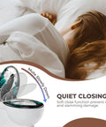 Round Decorative Toilet Seat for Bathroom with soft close feature and floral design next to a person sleeping.