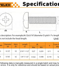 Diagram showing 304 Stainless Steel Size 6-32 UNC Phillips Pan Head Machine Screws Assortment Kit In Ten Sizes From 3/16 Inch To 1-1/2 Inch