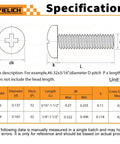 Specifications for #6 and #8 sizes in 240 Piece 6-32 Stainless Steel Phillips Pan Head Machine Screw Assortment Kit