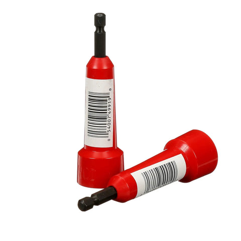 Two red Wire Connector Driver WCD P Spin On Tool for Performance Plus and Secure Grip Connectors displayed on white background.