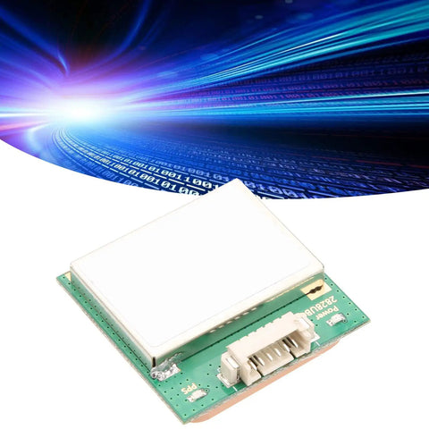 Rad GPS Module For RC FPV Drones With 25x25x4mm High Sensitivity Antenna on circuit board against futuristic background