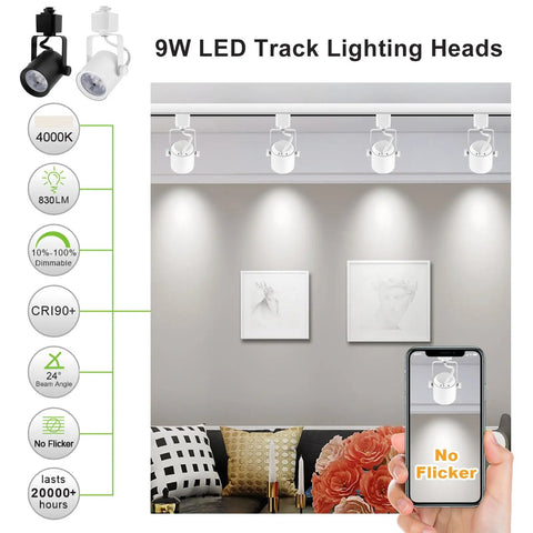 Dope 9W 4000K LED Track Light Heads Dimmable 3 Wire H Type Fixture With Multi Angle Adjustable Heads for living room lighting