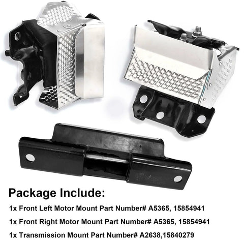 GMC Three Piece Engine Motor Mount Heat Shield Kit For Front And Auto Transmission Mounts Compatible With 2007-2014 Sierra 1500