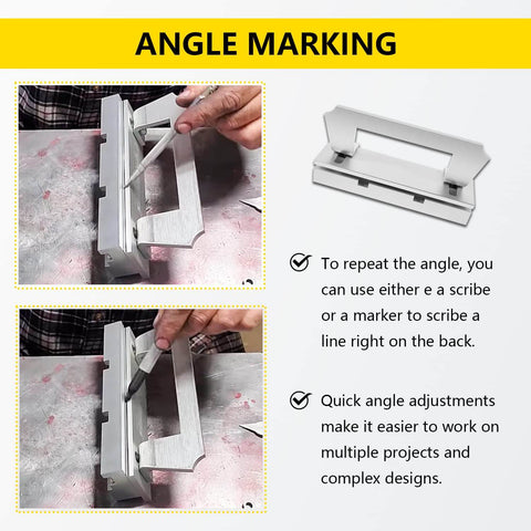 Images of a Heavy Duty Magnetic Bevel Jig For Knife Making And Metal Sharpening Built Tough From Steel Workhorse Tool demonstrating angle marking.