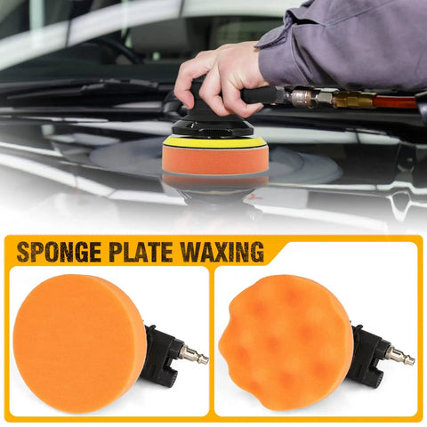 5 Inch Air Random Orbital Sander Dual Action Pneumatic Palm Sander for wood and metal polishing, shown in action on car hood.