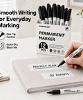 Black Permanent Markers 12 Pack Quick Dry Waterproof Ink For Office School Warehouse And Any Surface Like Plastic Metal Wood Glass Tiles And Fabric Stays Put Smudge Resistant Bold Marks Last Through Water Fading And Everyday Wear, 12 markers in box