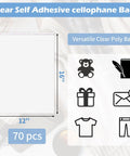 Image displaying Clear Poly Bags For Clothes Set Of 70 12x16 Inches Resealable Shirt Bags with size dimensions and icons