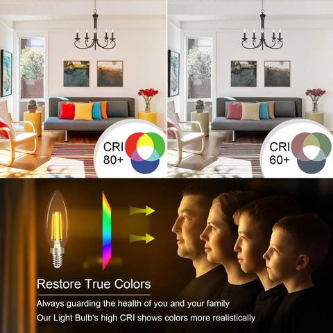 Dimmable E12 LED Candelabra Bulbs For Chandeliers And Ceiling Fans 2700K Warm White 40W Equivalent B11 Edison Filament Style 400 Lumen Pack Of 6 Eye Friendly Dimmer Compatible