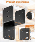Beefy Four Pack Heavy Duty 4x4 Post Anchor and Joist Connector Brackets Without Screws for Securing Wood Beams, dimensions visible