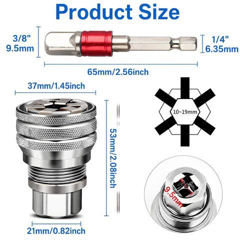 All Purpose Universal Socket Wrench Tool Set With Auto Adjusting Ten To Nineteen Millimeter Sockets For Three Eighths Inch Drive