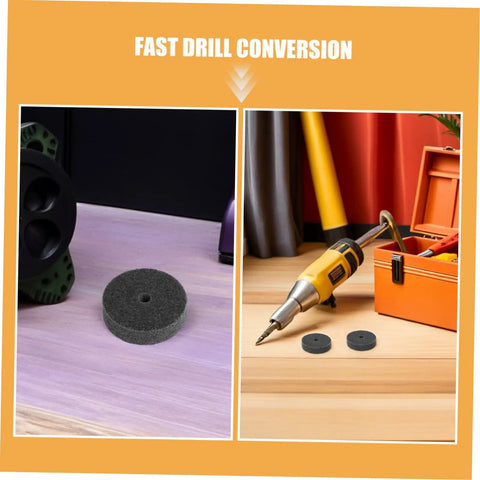 Top Notch 6 Pack Nylon Polishing Wheels With 10mm Hole And 75mm Size For Heavy Duty Metal Surface Finishing Plus Marble Stone Grinding On Bench Grinders To Get That Sweet Sparkle And Smooth Finish Fast with drill setup and polishing wheel.