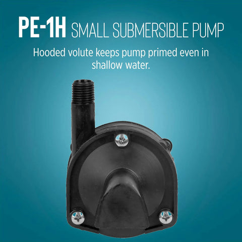 Epoxy Encapsulated Small Submersible Direct Drive Pump 115 Volt 170 GPH Hooded Volute for Shallow Water Black Model 518203