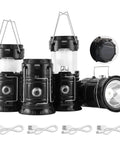 Collapsible Solar Camping Lantern With USB Rechargeable LED Flashlight - Grab-and-Go Emergency Light Kit 4-Pack with cables