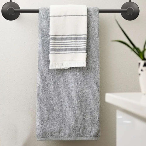 Matte Black Suction Cup Towel Bar 17 Inch For Bathroom And Kitchen, No Drill Wall Mounted Stainless Steel Towel Holder