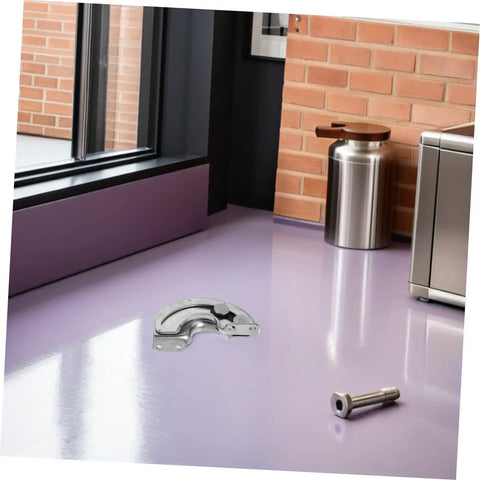 Concealed Hidden Cabinet Hinges 90 Degree Curved For Doors Two Piece Stainless Steel Industrial Grade against brick wall and floor