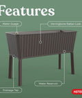 Splendor 31.7 Gallon Raised Garden Bed With Self Watering Planter Box And Drainage Plug For Growing Fresh Vegetables Herbs And Flowers In Brown Durable Weather Resistant And Easy To Assemble side view showing rattan pattern