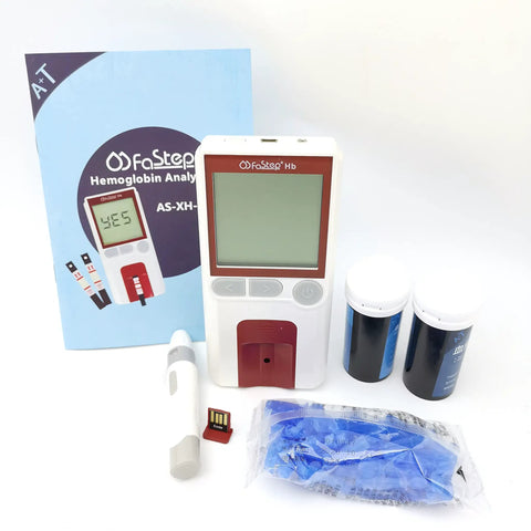 DIY Home Hemoglobin Meter Kit With 25 Strips, 25 Lancets, Lancing Device, Quality Control Strip, Storage Bag And English Manual For Easy At Home Testing, Fast 15 Second Readings And Accurate Hemoglobin Measurements, with meter and accessories