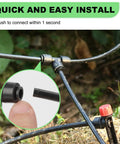 Upgraded Drip Irrigation Kit with 46 ft main tubing and half inch lines, quick connect fittings for easy setup in gardens.