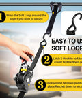 Step-by-step use of Heavy Duty 1 Inch By 10 Foot Retractable Ratchet Straps Set With Soft Loop Handles For Motorcycle Truck And Trailer