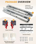 18 Inch Soft Close Undermount Drawer Slides 2 Pairs With Concealed Rear And Bottom Mount Rails Extension Smooth Glide For Easy Access Quiet Operation Cold Rolled Zinc Plated Steel Great For Face Frame Or Frameless Cabinets Includes Locking Screws package overview