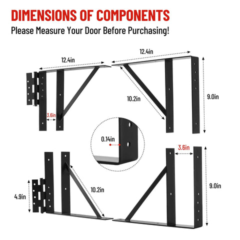 Built Tough Heavy Duty Gate Kit For Wood Fences With Self Locking Latch Fits 26 To 60 Inch Wide Gates And 72 Inch High Includes Steel Brackets For 3.6 Inch Wide Lumber Or Less Black Finish dimensions of steel gate brackets with 12.4in and 9.0in measurements