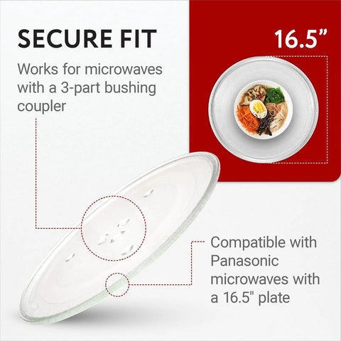 Replacement Microwave Glass Turntable Plate For Panasonic, Kenmore, And Sears, 16.5 Inch, secure fit details highlighted